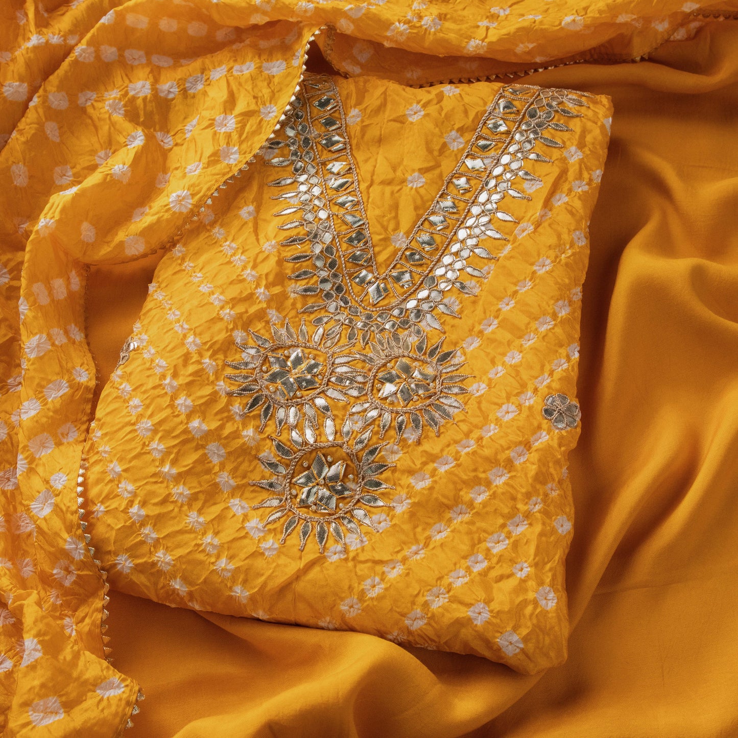 KASHISH - Yellow Bandhini Silk Kurta Suit Set
