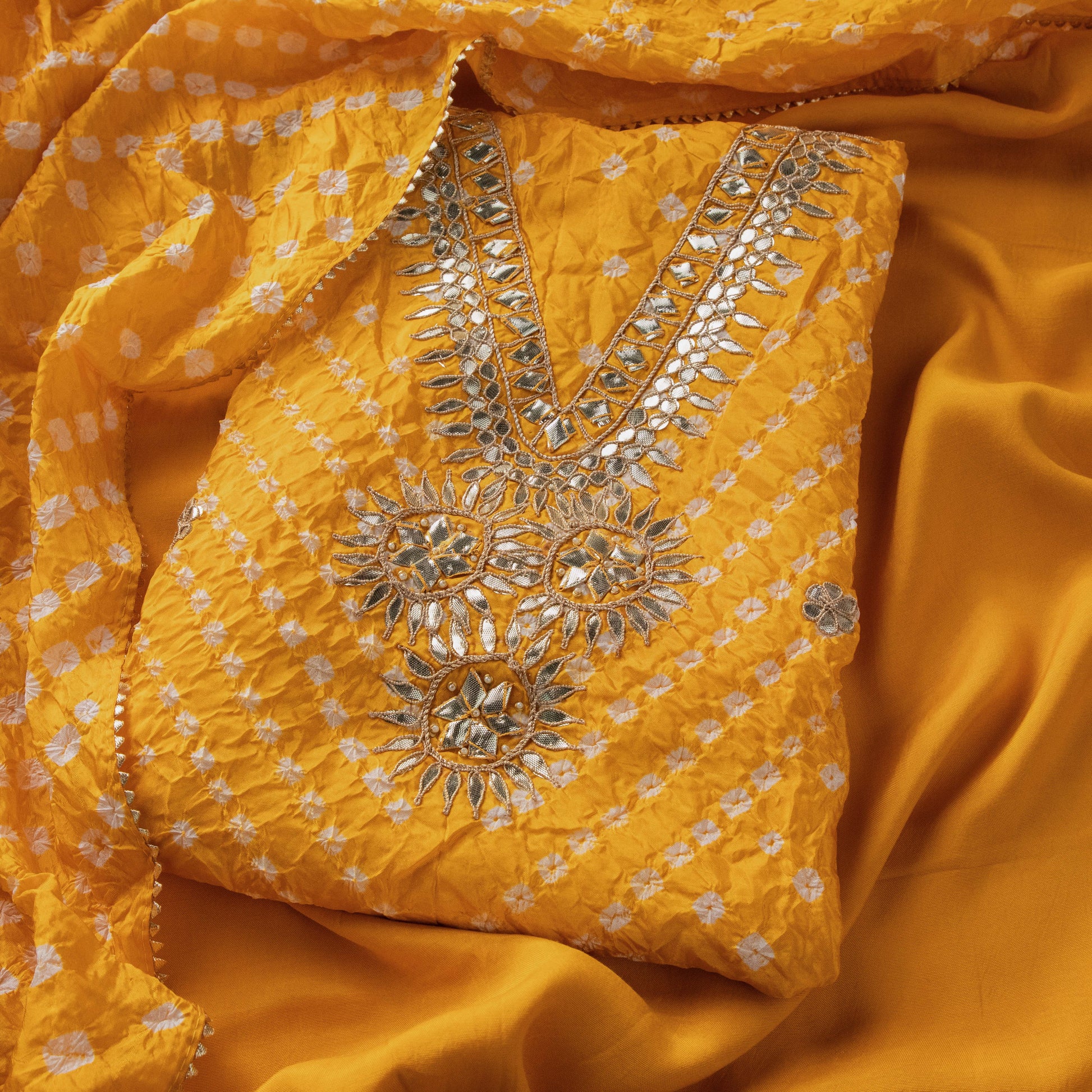 KASHISH - Yellow Bandhini Silk Kurta Suit Set
