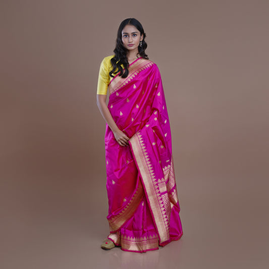 Fuchsia Pink Banarasi Silk Saree
