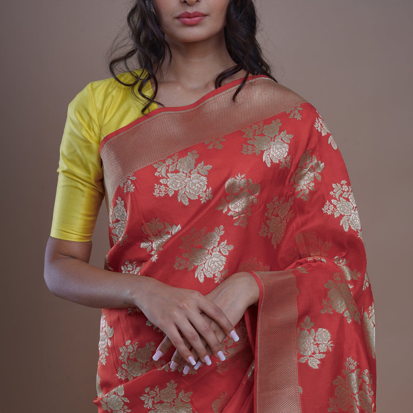 Banarasi Red Silk Saree with Floral Motifs