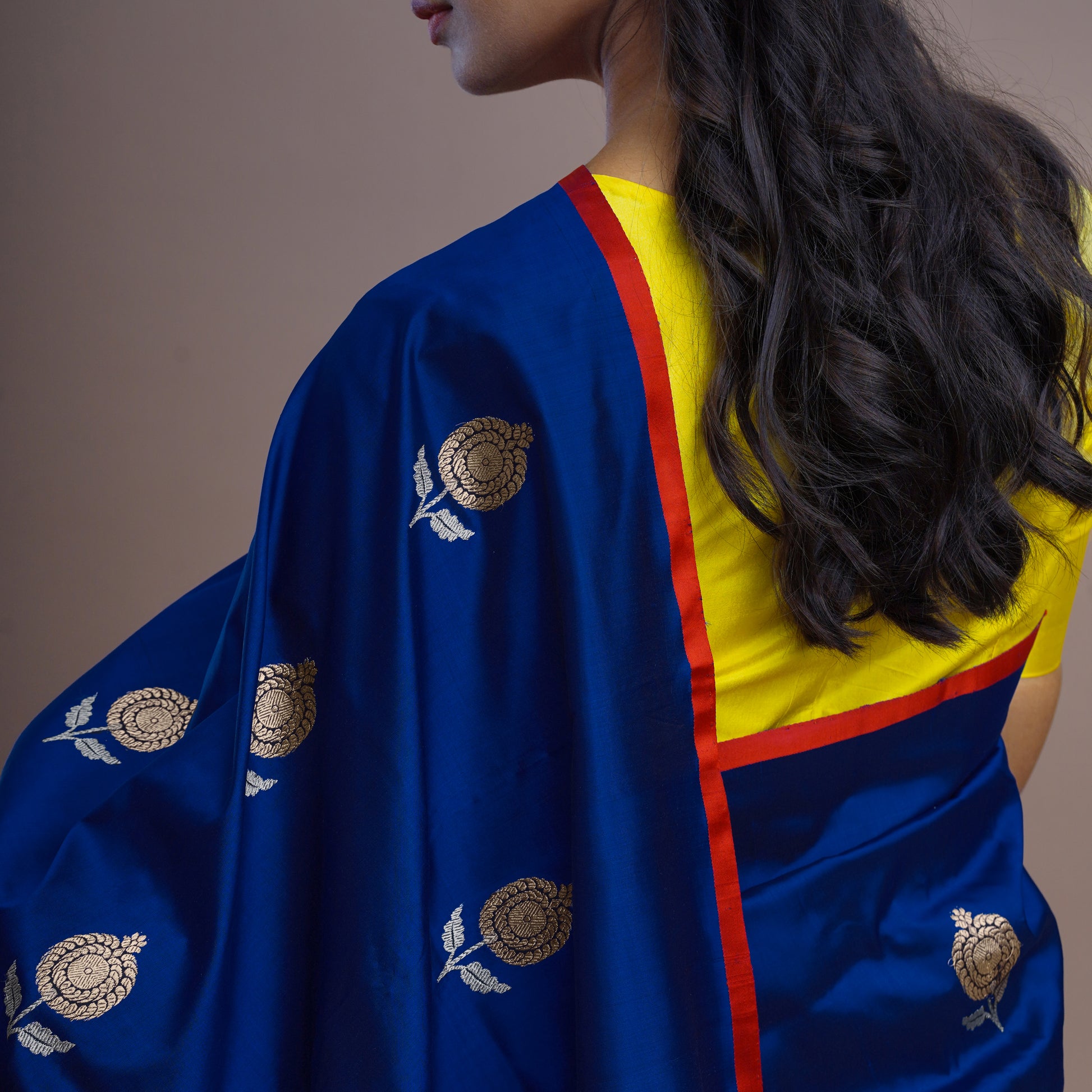 LASHMIKA - Royal Blue Silk Saree with Vibrant Red Tipping