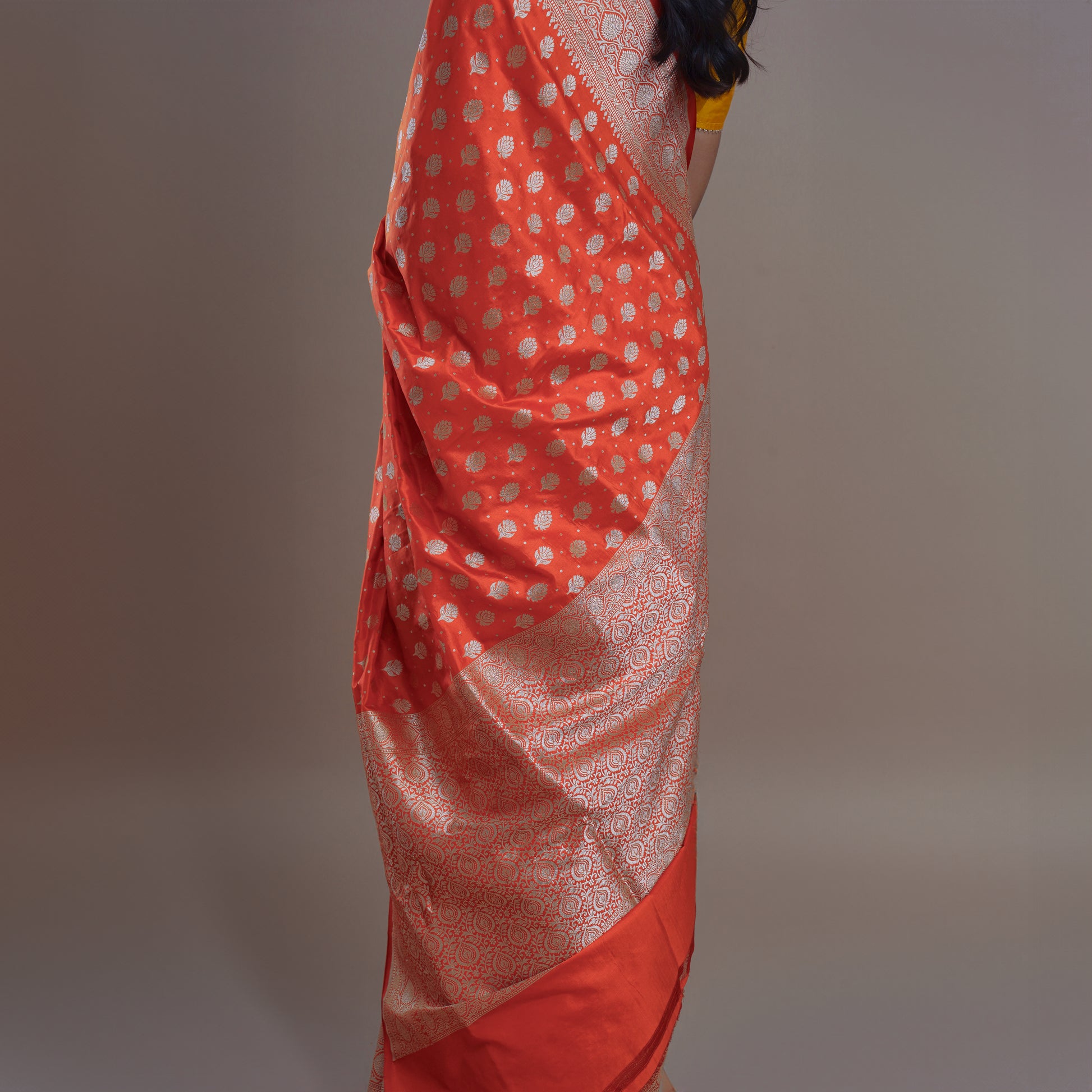 Rust Banarasi Saree with Golden Pallu