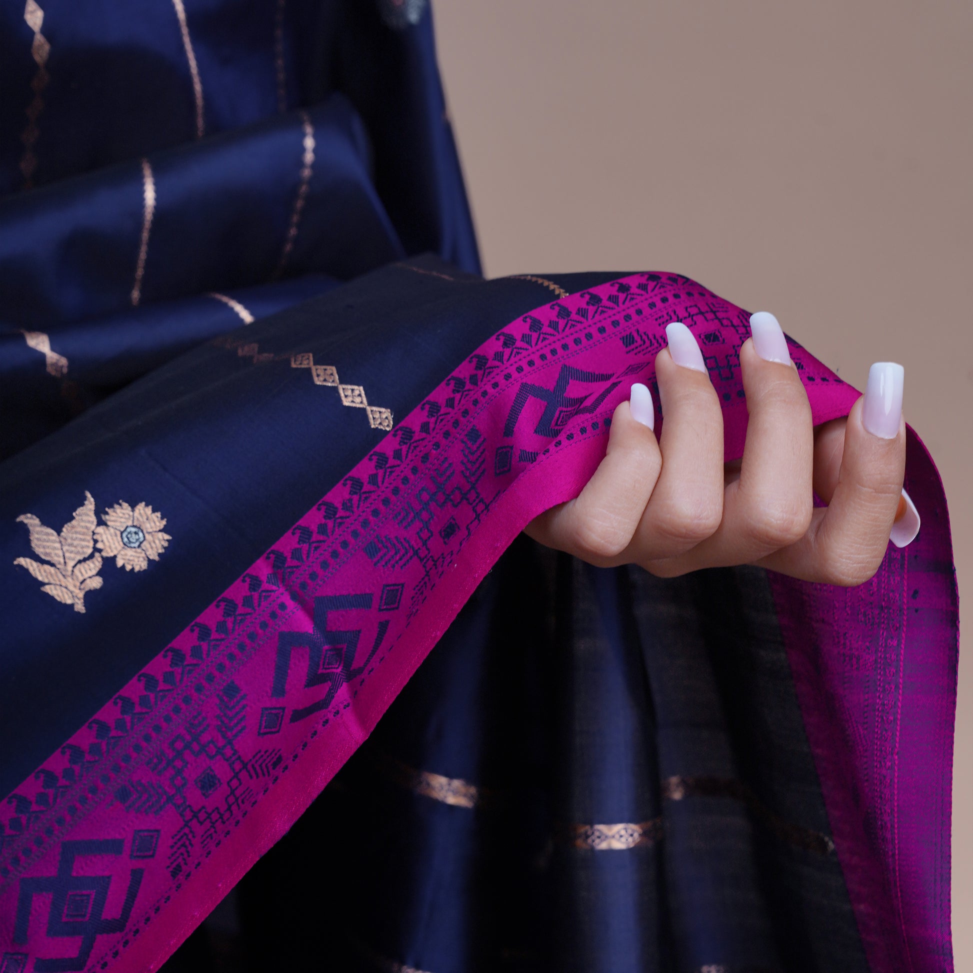 RASHMIKA - Banarasi Ink Blue Silk Saree
