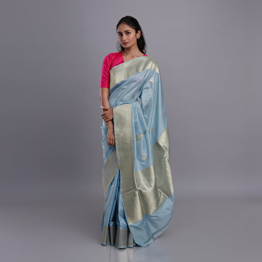 SARIKA  - Powder Blue Banarasi Silk Saree