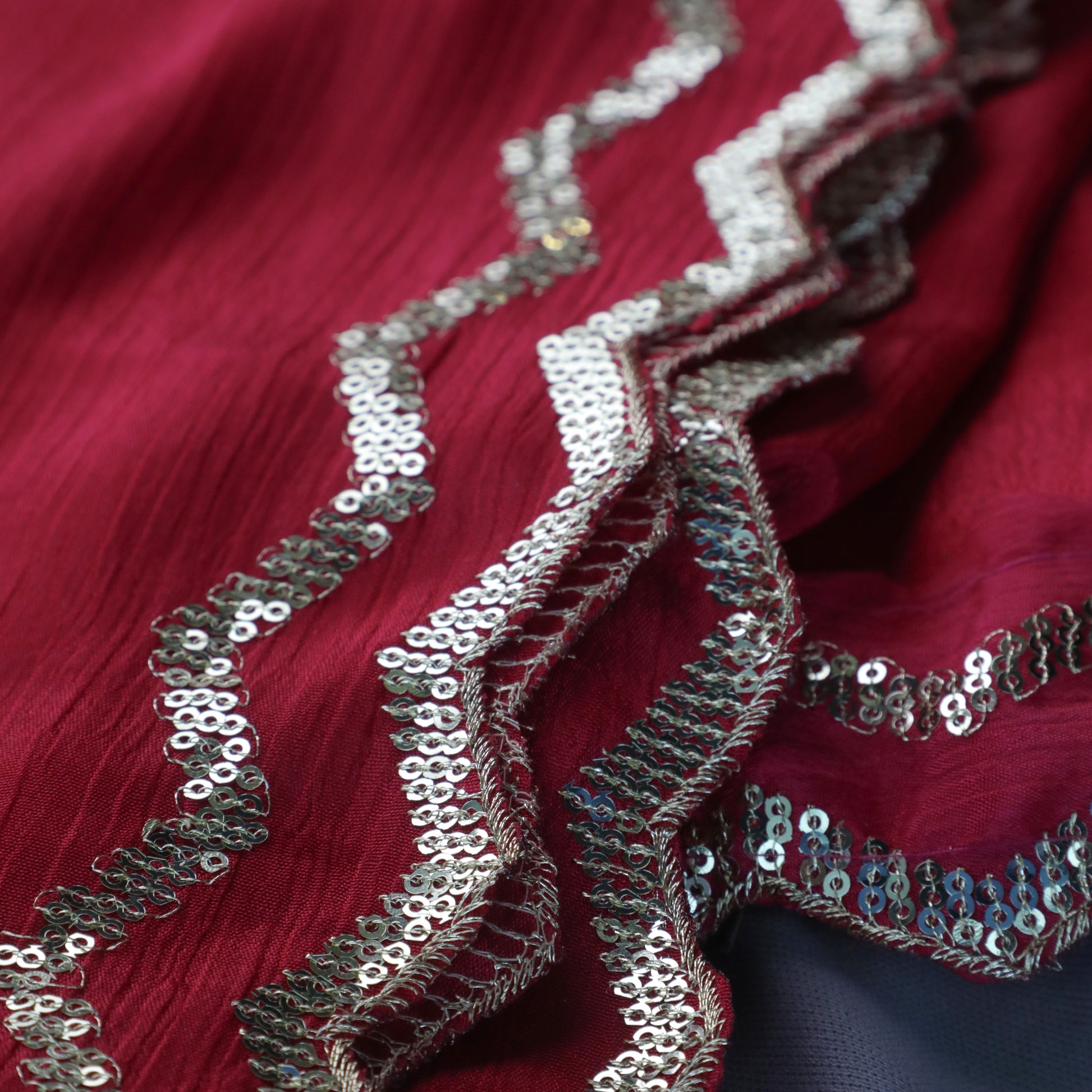 Red Chinnon Dupatta with Sequin Motifs
