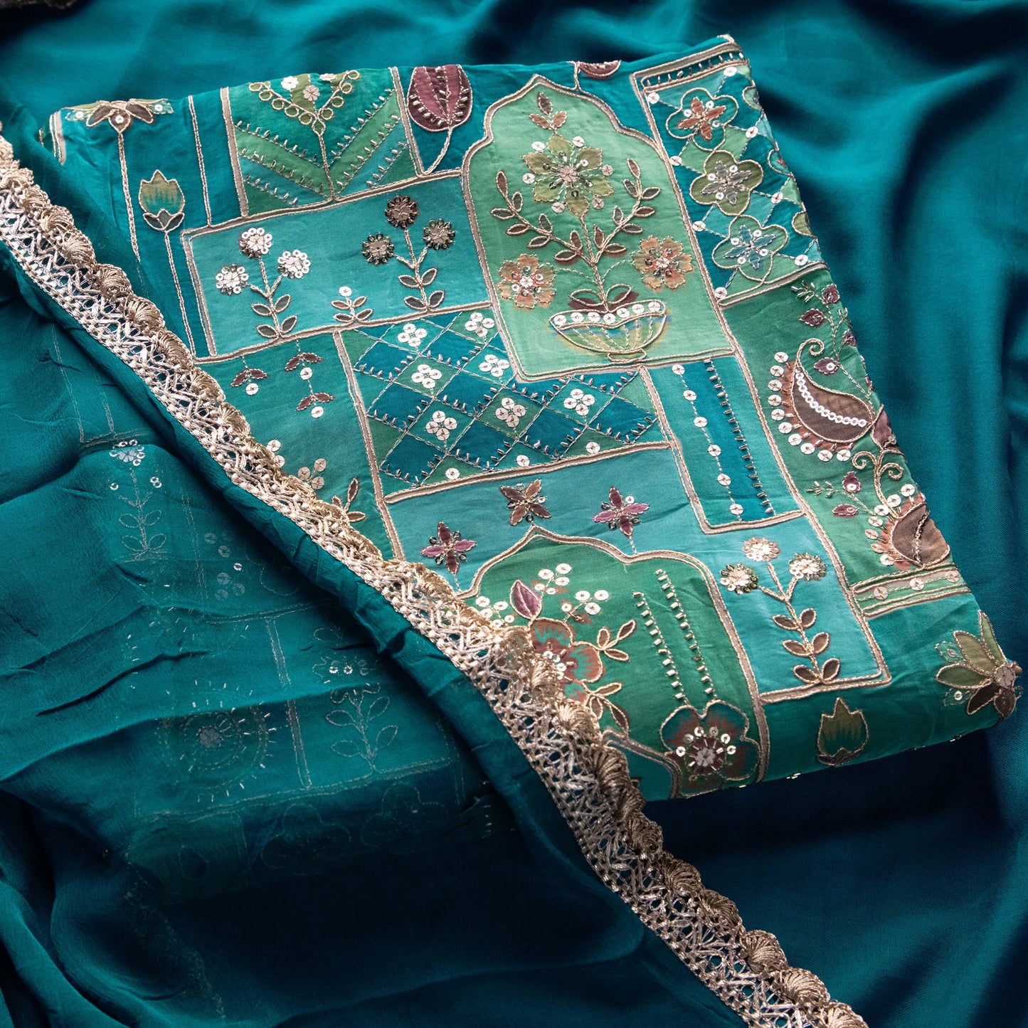 Turquoise Blue Organza Suit Set