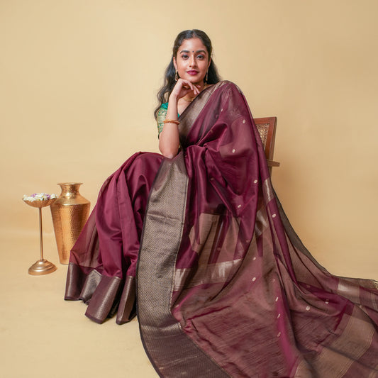 KALANJALI - Wine Cotton Silk Maheshwari Saree