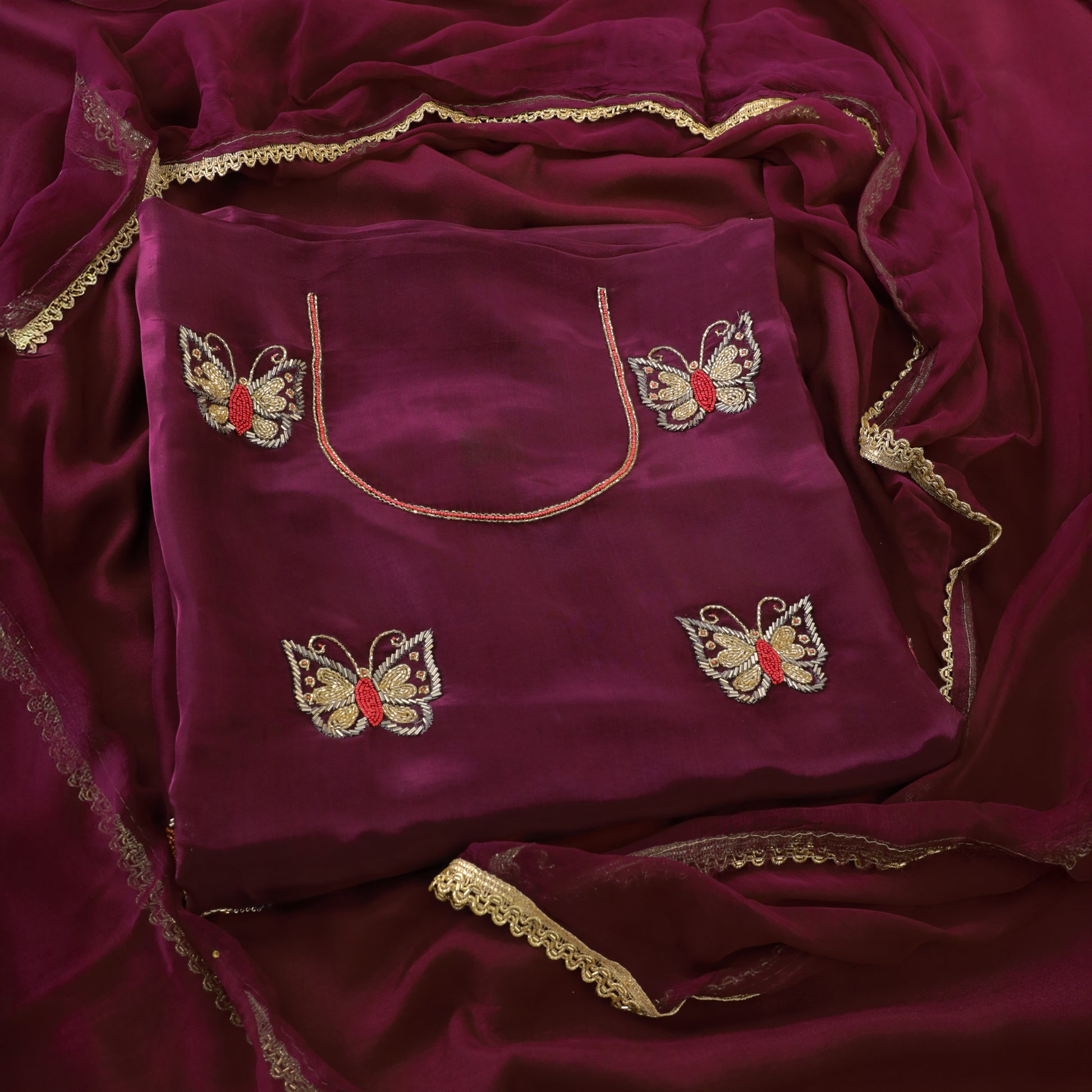 AAKRITI - Wine Glass Organza Suit Set