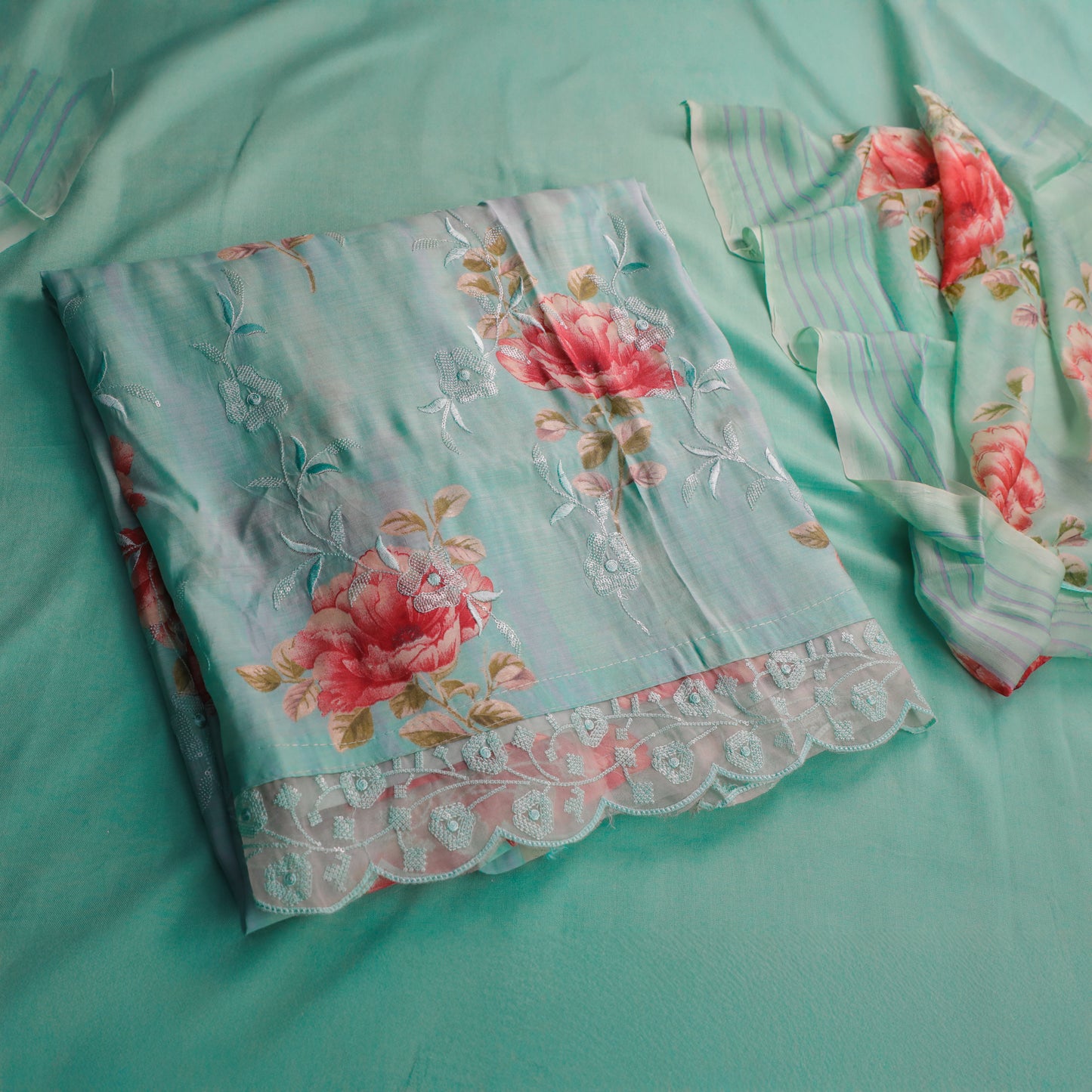 SNEHA - Sea Green Cotton Silk Suit Set