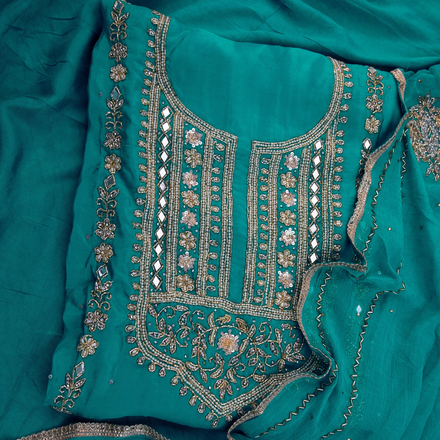 NARGIS - Turquoise Blue Organza Silk Suit Set