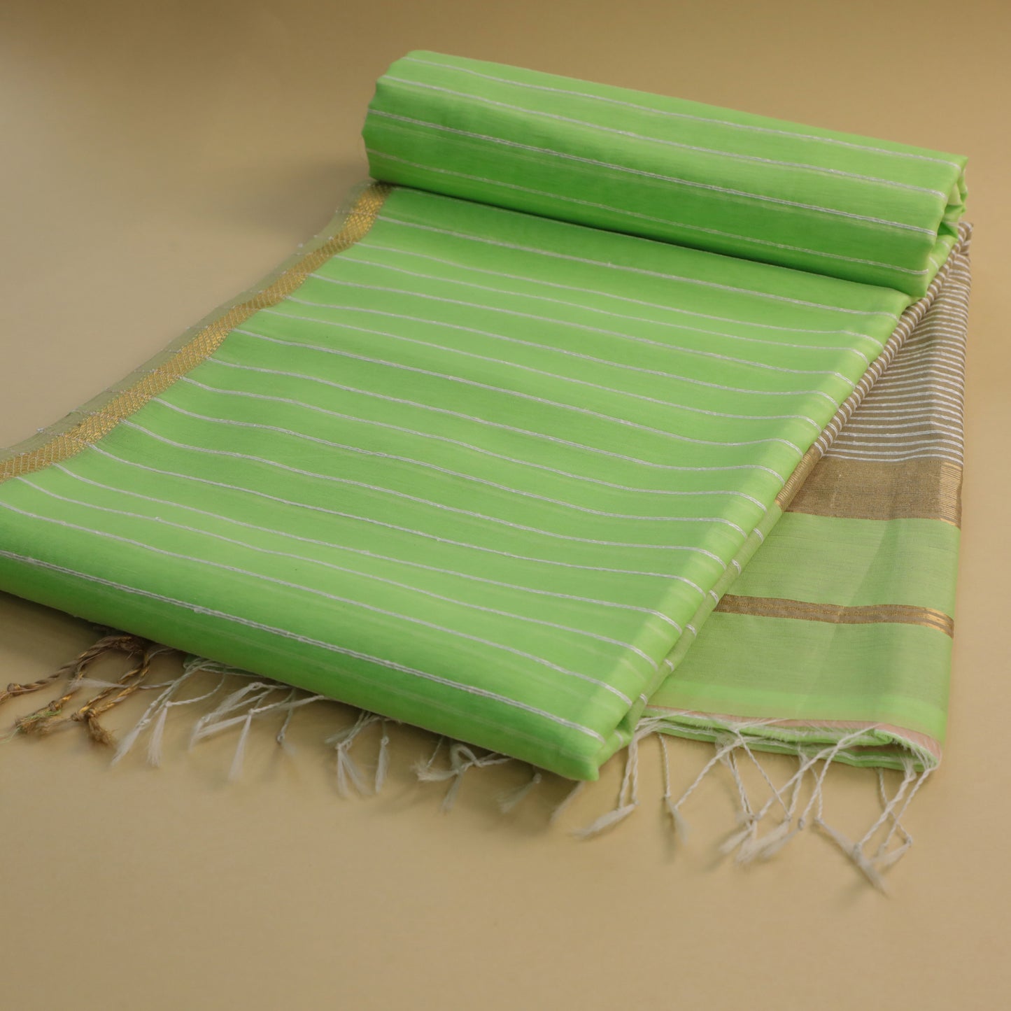 PRANJALI - Pista Green Cotton Silk Maheshwari Saree