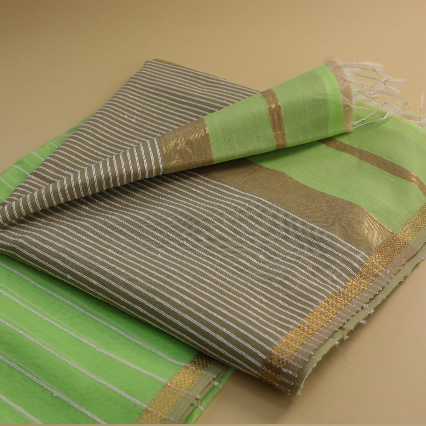 PRANJALI - Pista Green Cotton Silk Maheshwari Saree