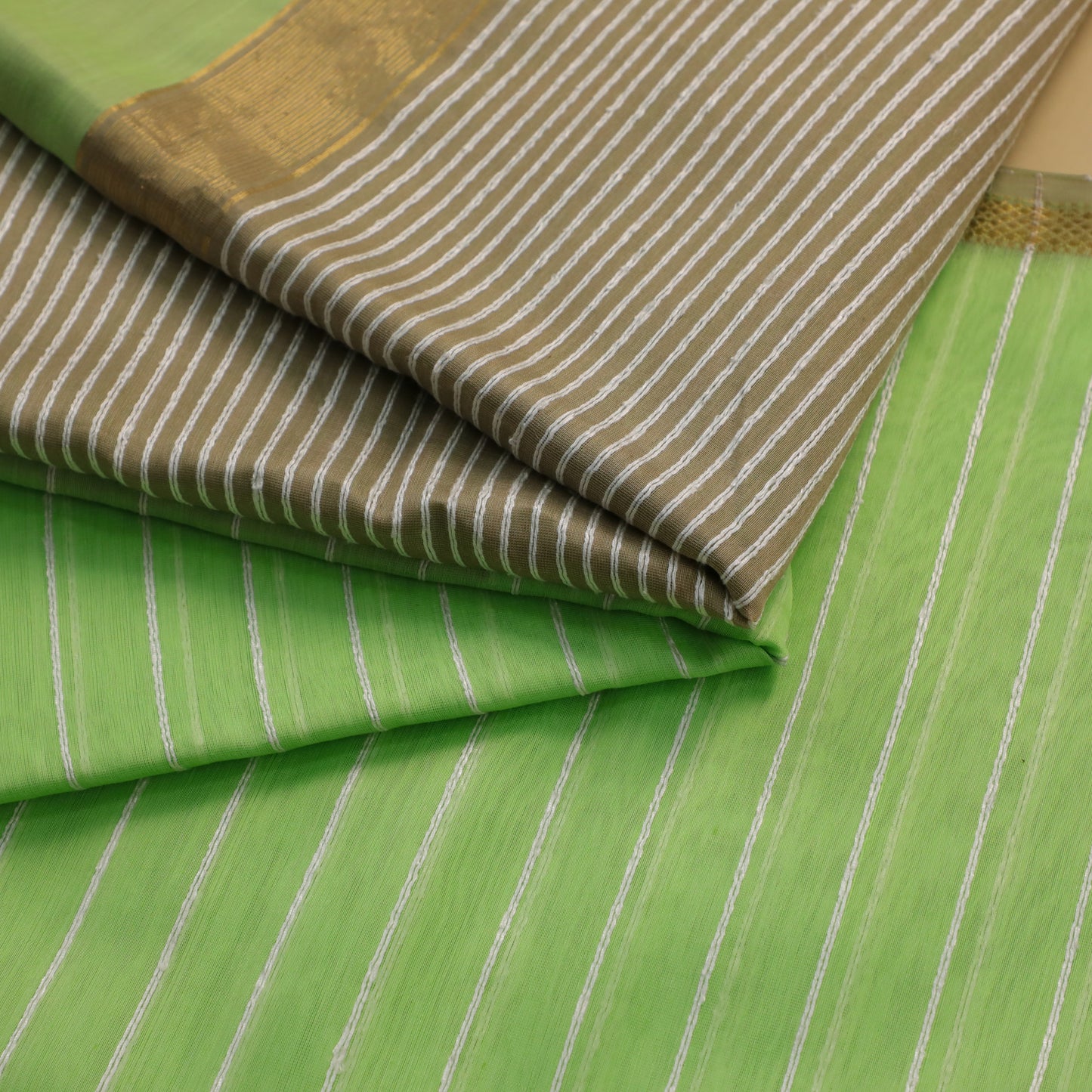 PRANJALI - Pista Green Cotton Silk Maheshwari Saree