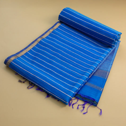 PREETI - T.Blue Cotton Silk Maheshwari Saree