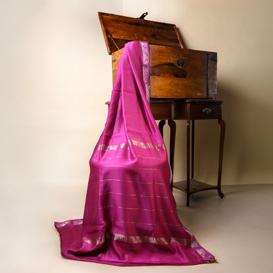 MAGNETIC MAGENTA - Dark Pink Cotton Silk Chanderi Saree with Lotus Motif on Border