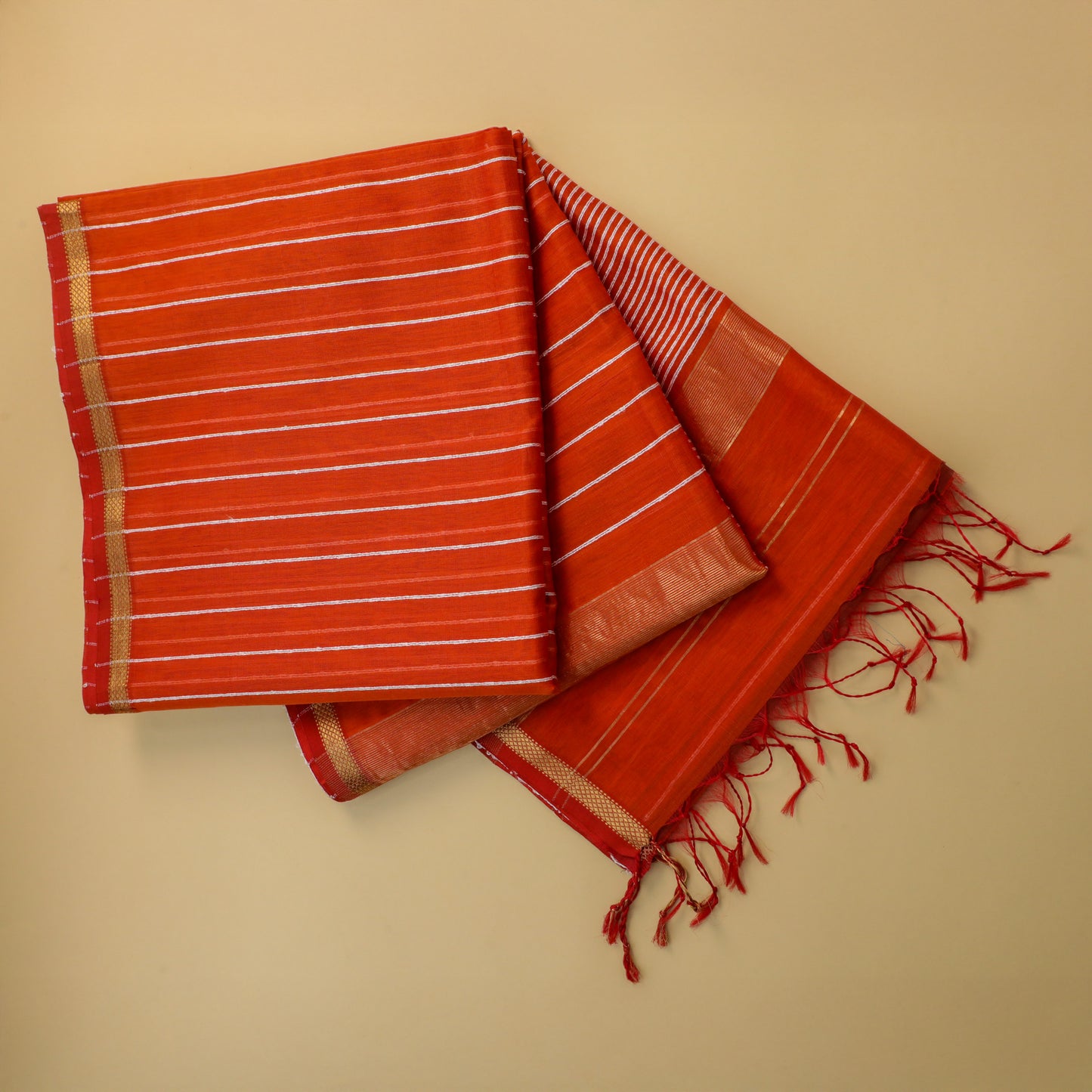 PUSHPA - Orange Cotton Silk Maheshwari Saree