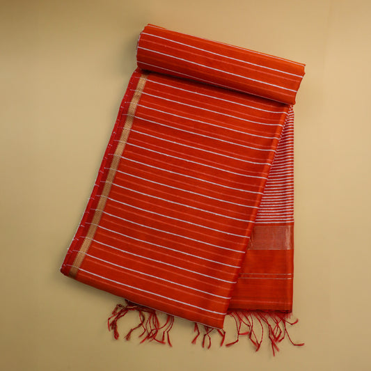 PUSHPA - Orange Cotton Silk Maheshwari Saree
