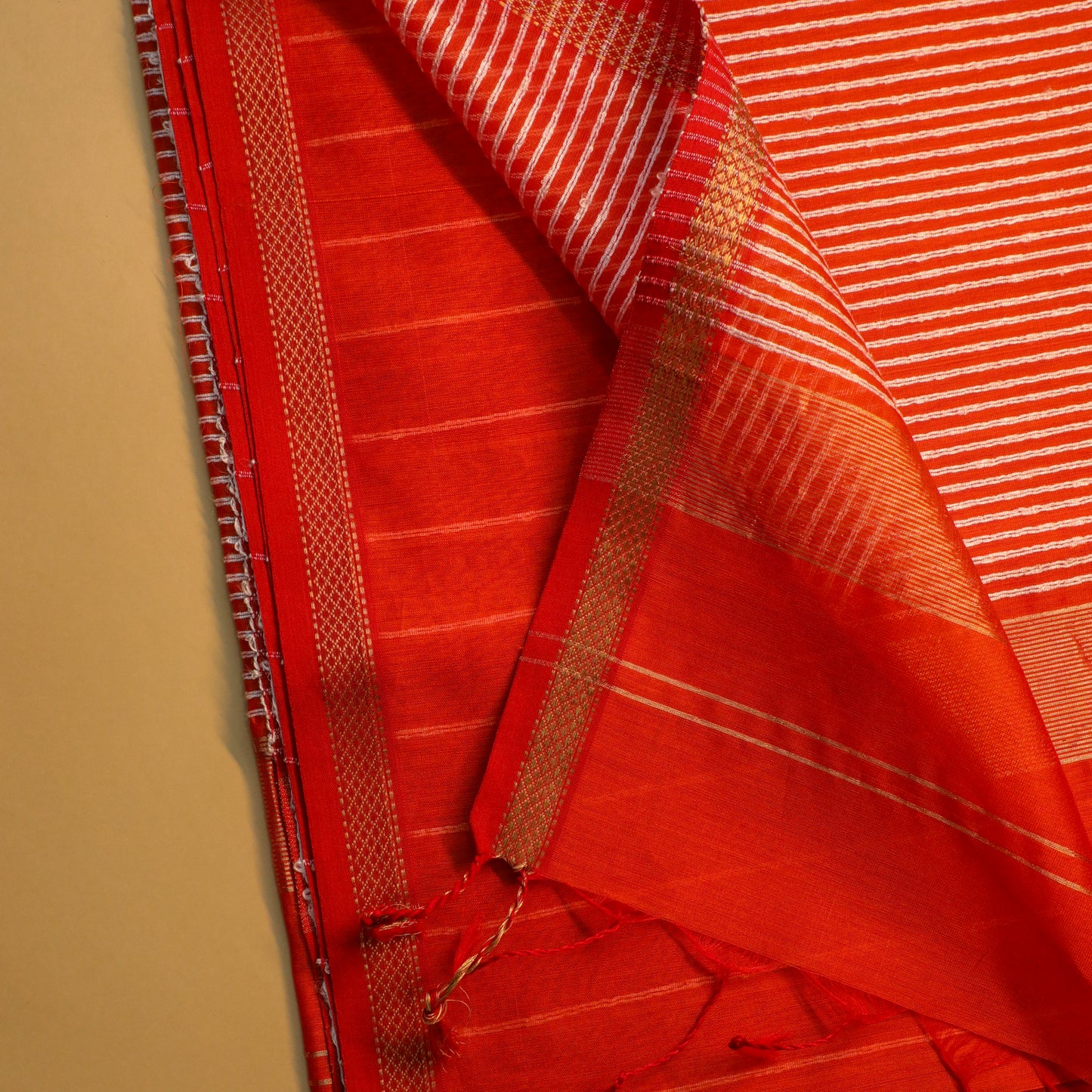 PUSHPA - Orange Cotton Silk Maheshwari Saree