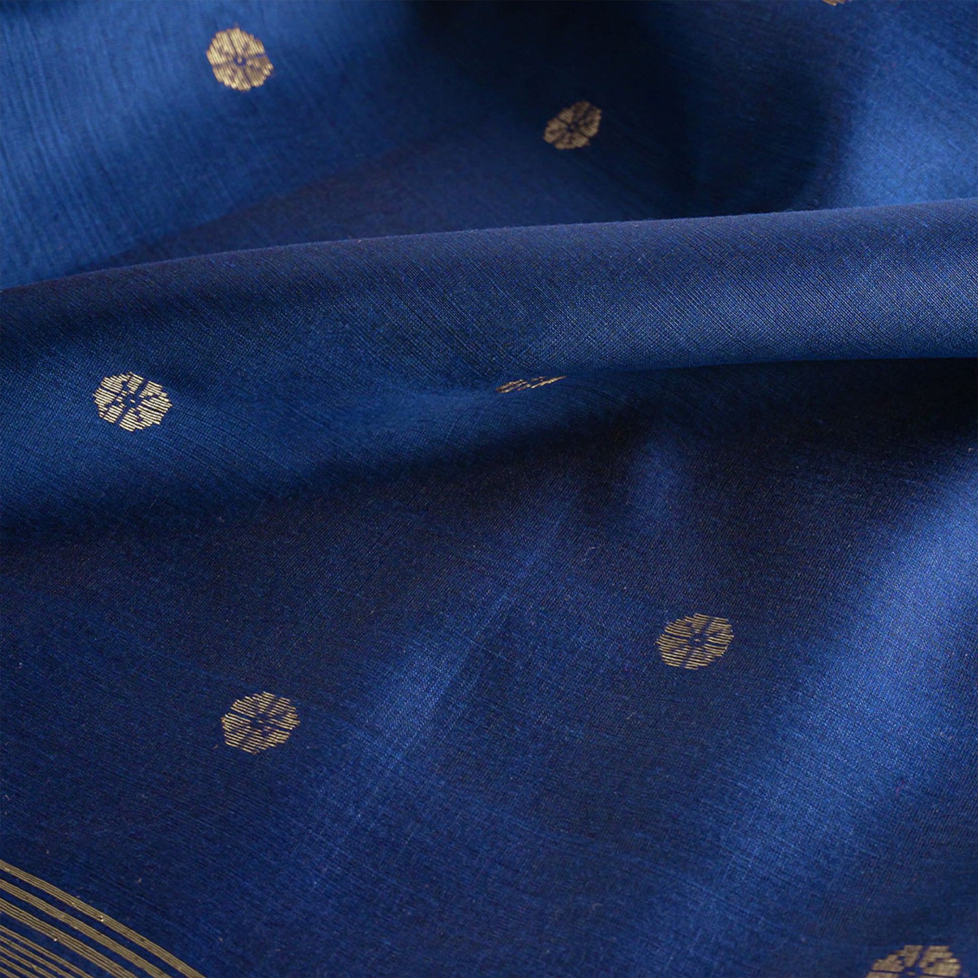 Blue Silk Maheshwari Saree with Floral Motifs