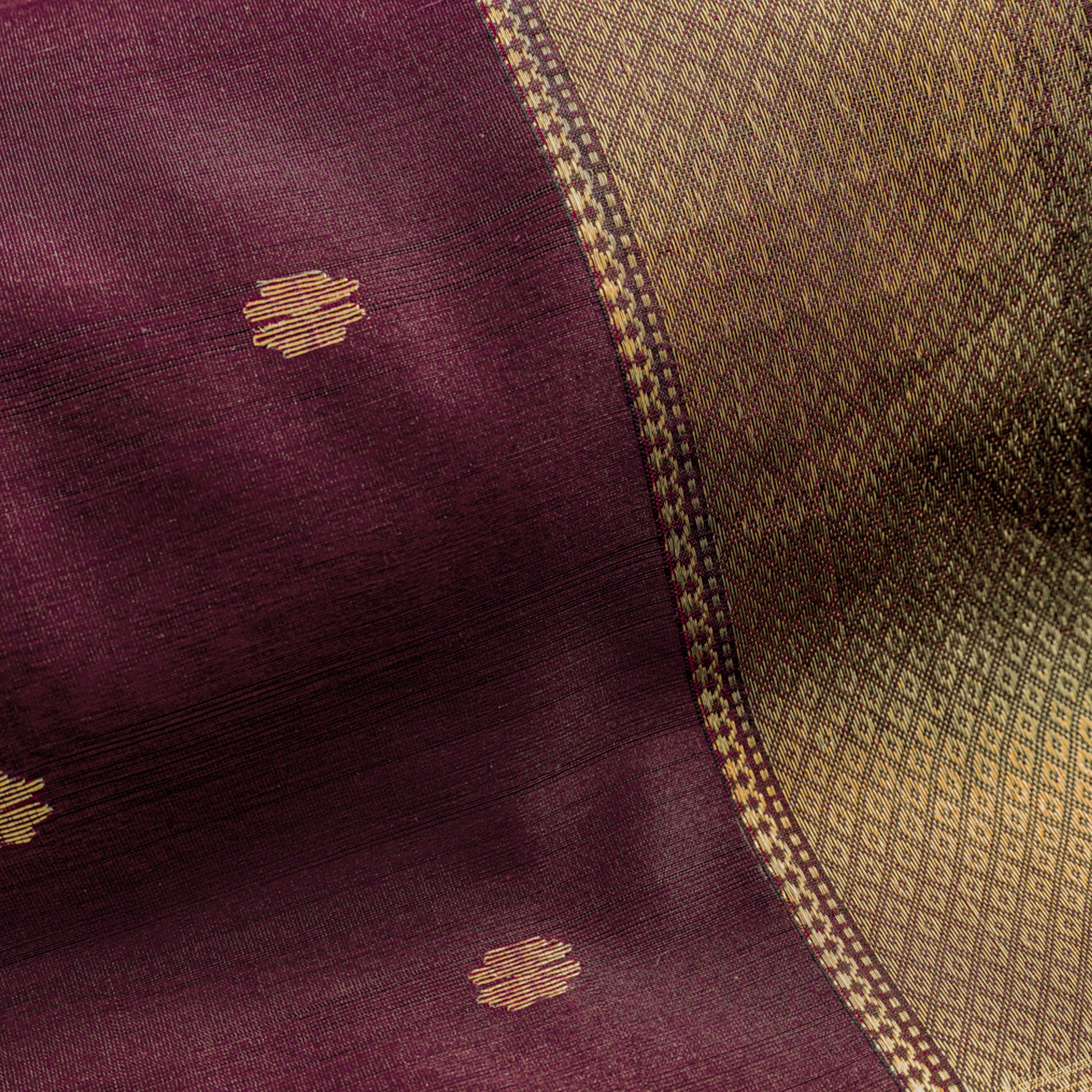 Wine Silk Maheshwari Saree with Diamond Border
