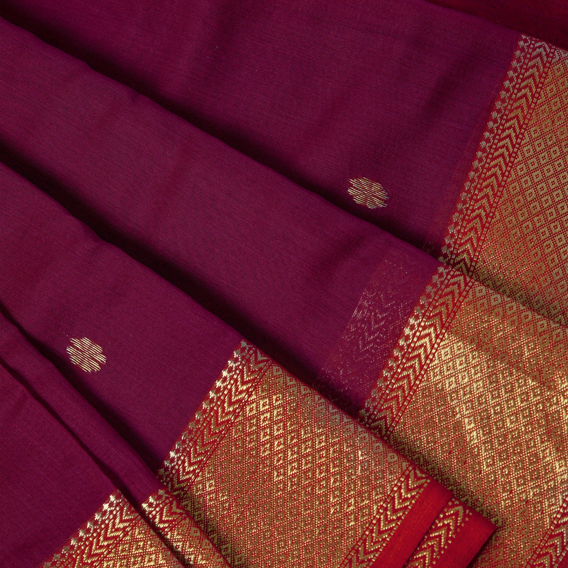 Magenta Cotton Maheshwari Saree with Orange Pallu
