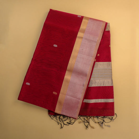 SEEMA - Maroon Cotton Silk Maheshwari Saree