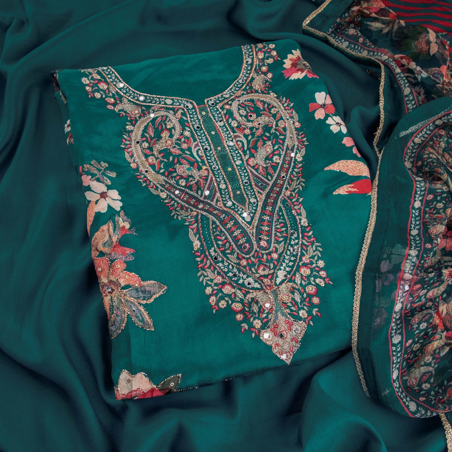 Peacock Blue Silk Kurta Suit Set