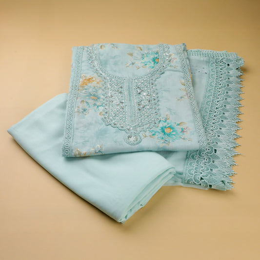 SUHANA – Sky Blue Cotton Suit Set