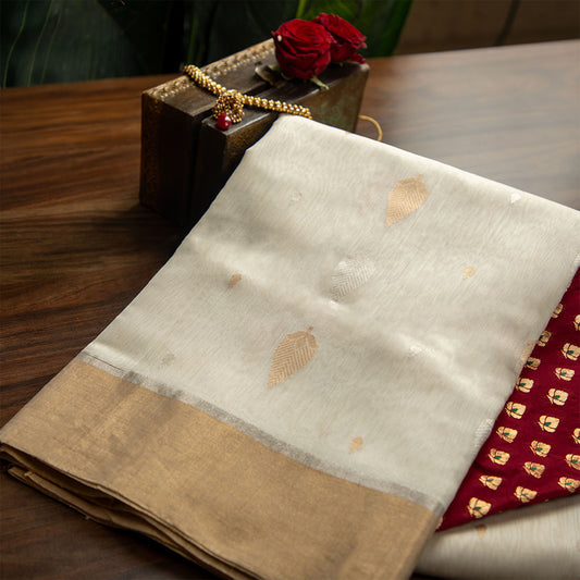 Cream Cotton Silk Chanderi Saree with Paisley Motifs