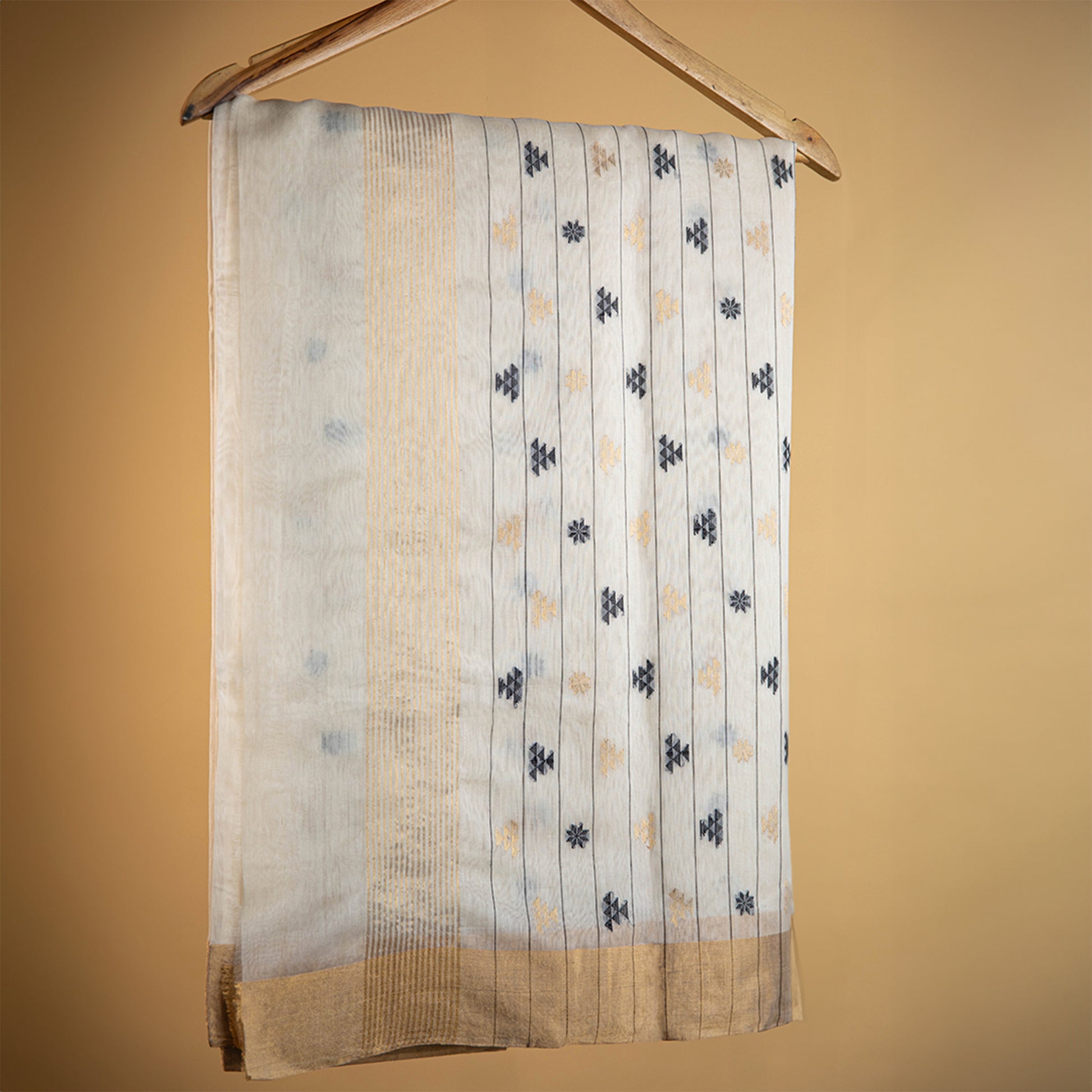 Chanderi Cotton Silk saree with a golden border