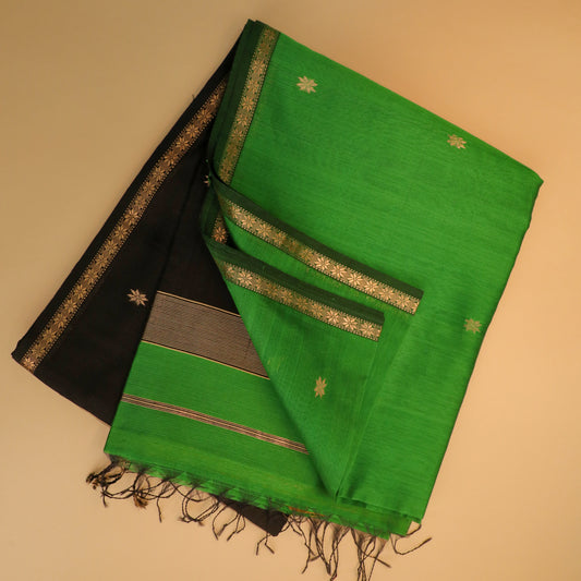 TANVI - Green Cotton Silk Maheshwari Saree