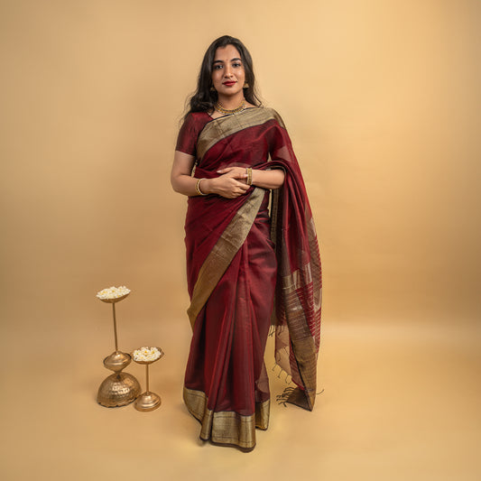 SWARA - Maroon Maheshwari Silk Cotton Sarees